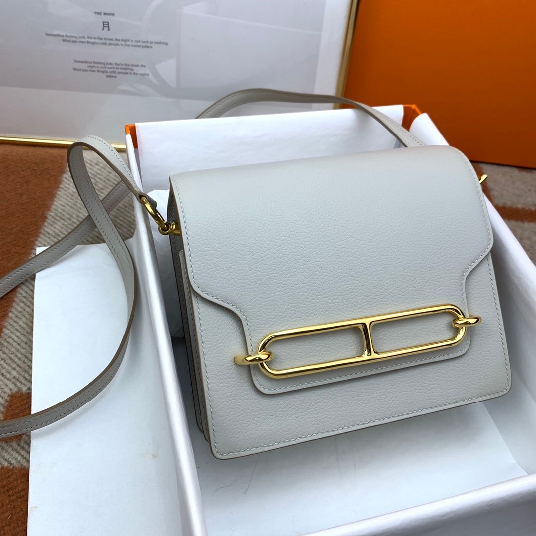 高仿HERMES roulis系列 珍珠灰手工製作遠程包包肩背包