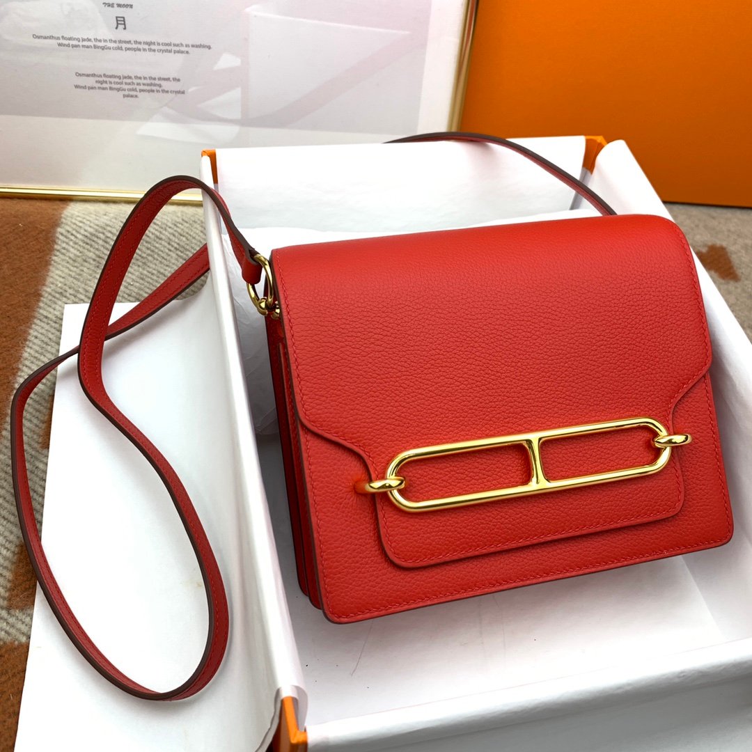 一比一HERMES roulis 19CM心紅蜜蠟手工製作肩背包女
