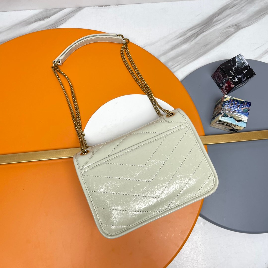 YSL聖羅蘭高仿A貨包包専賣 NIKI復古皮革BABY手袋 奶白金鍊條包