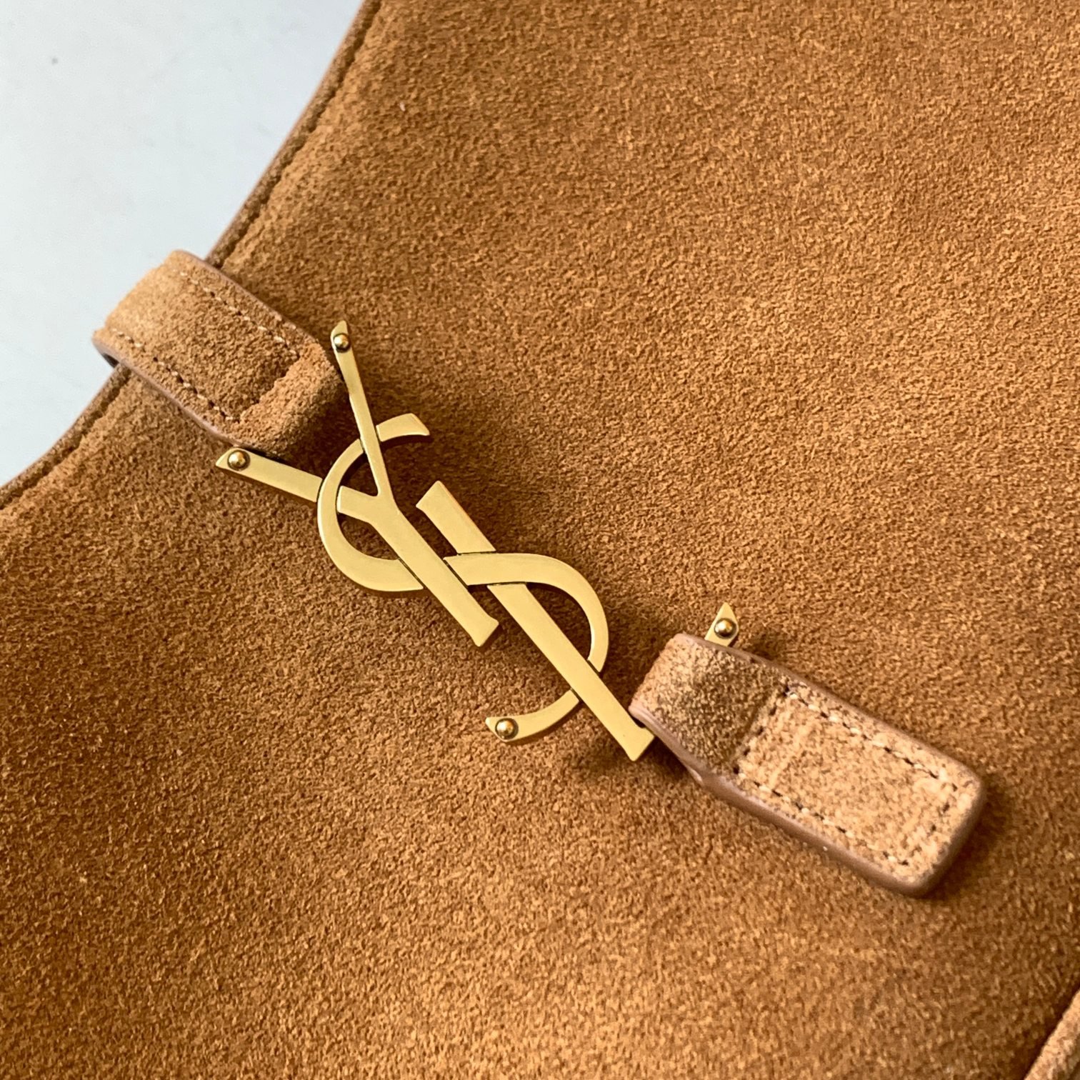 YSL聖羅蘭超A貨復刻包包 le5à7 Saint Laurent Monogram Hobo手袋 棕色絨面