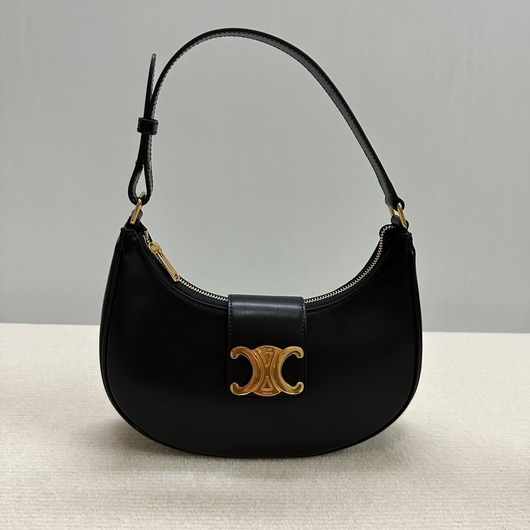 celine202403280200006.jpg Celine賽琳一比一復刻包包 光滑牛皮革中型AVA TRIOMPHE手袋腋下單肩包 黑色