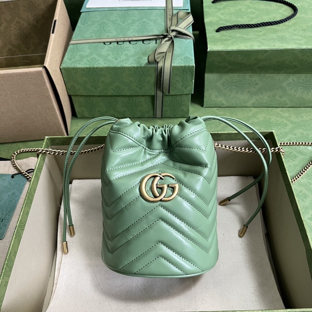 頂級原單意大利製造原廠皮薄荷綠原單Gucci水桶包背包雙肩包
