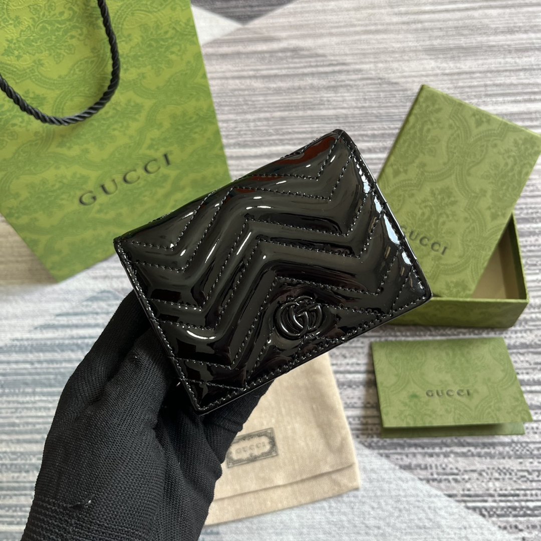 GucciA貨之家466492女士對折錢包小錢包黑色