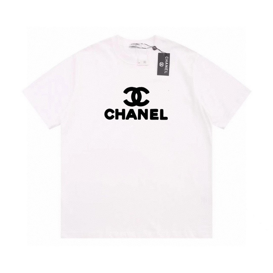 香奈兒Chanel頂級高仿限定植絨logo短袖T恤