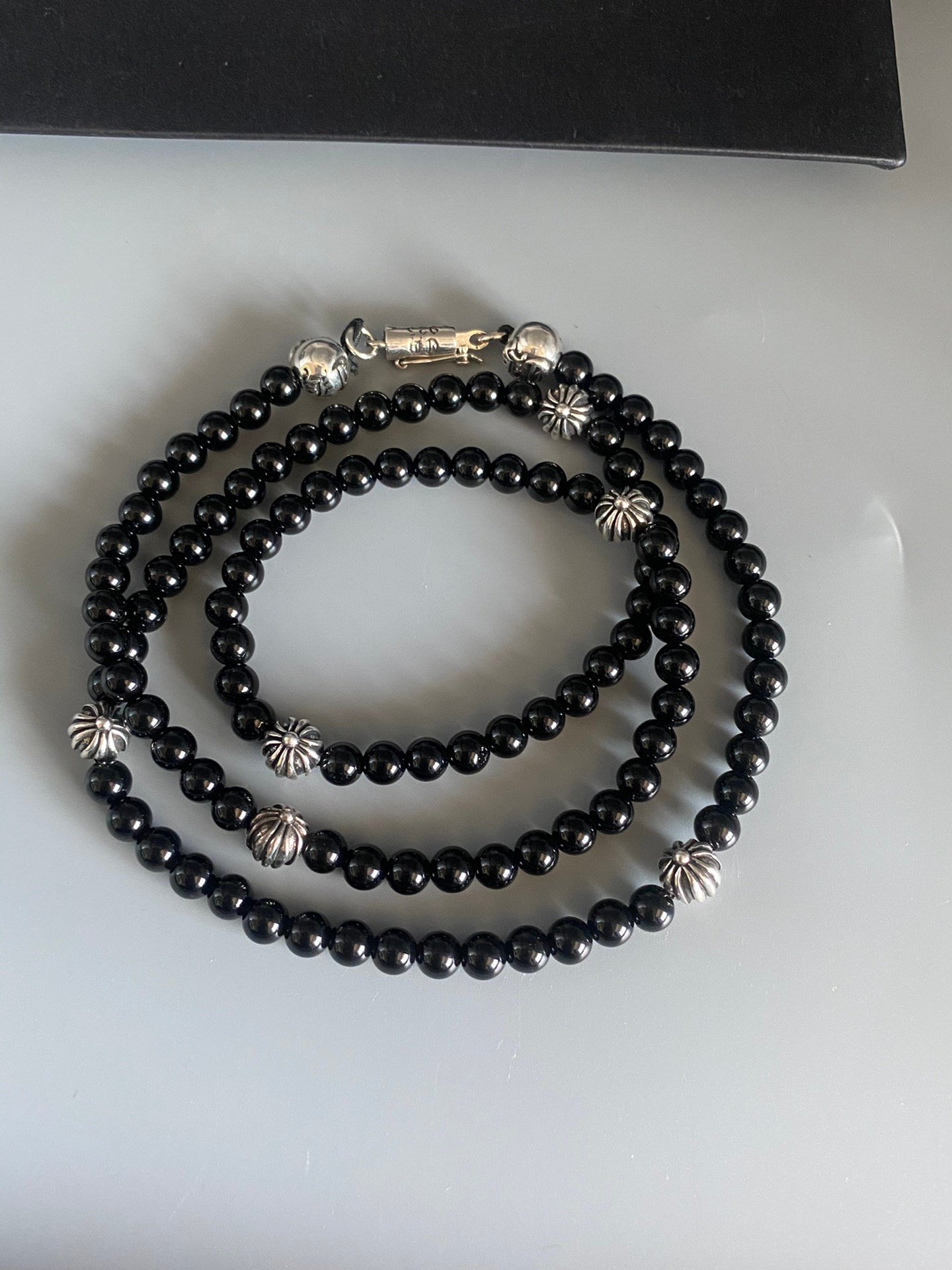 原單1比1Chrome Hearts克羅心飾品 黑曜石銀珠項鍊