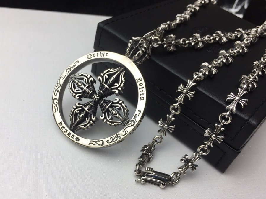 原單Chrome Hearts克羅心飾品 金剛杵吊墜+Tiny E十字架百搭滑動項鍊