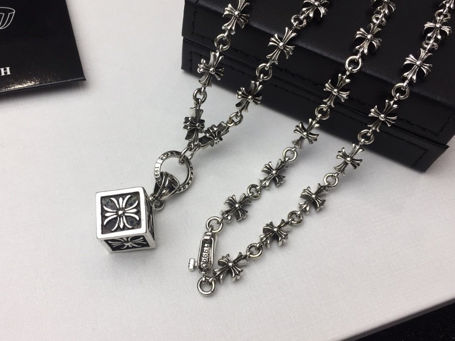 複刻Chrome Hearts克羅心 十字花方塊吊墜+Tiny E十字架百搭滑動項鍊