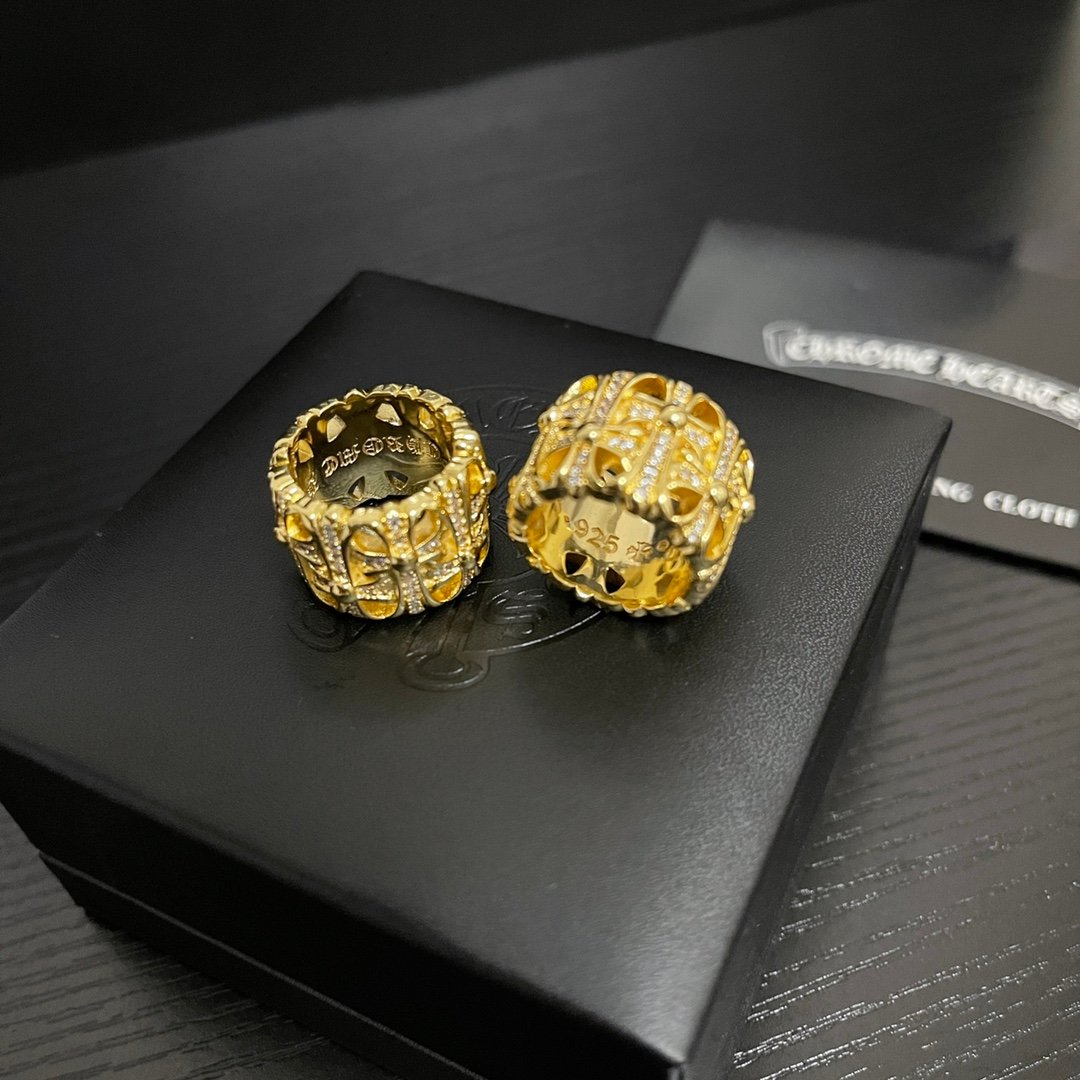 高仿超A貨Chrome Hearts克羅心飾品 鍍金滿鑽墳墓/葬墓十字架戒指