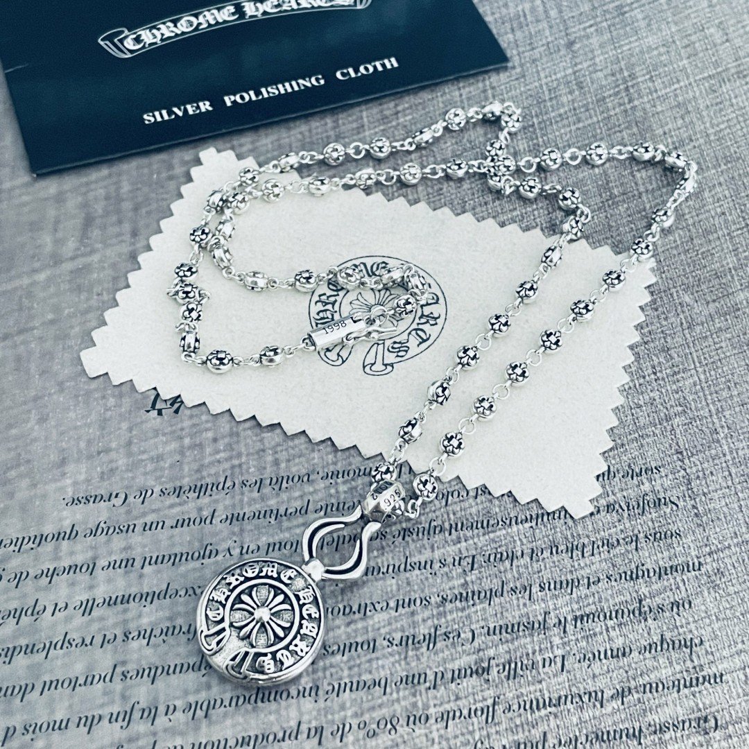 専櫃複刻Chrome Hearts克羅心飾品 CH 十字花圓形吊墜童軍花球項鍊