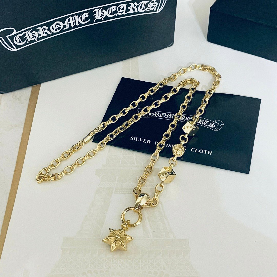 原單Chrome Hearts克羅心飾品 黃金色MINI六芒星吊墜 Paper Chain字母骰子項鍊