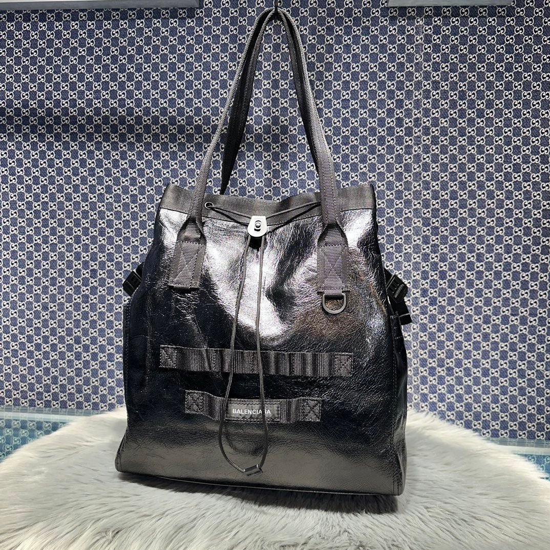 原單複刻balenciaga巴黎世家 Army中號黑色細紋牛皮革托特包