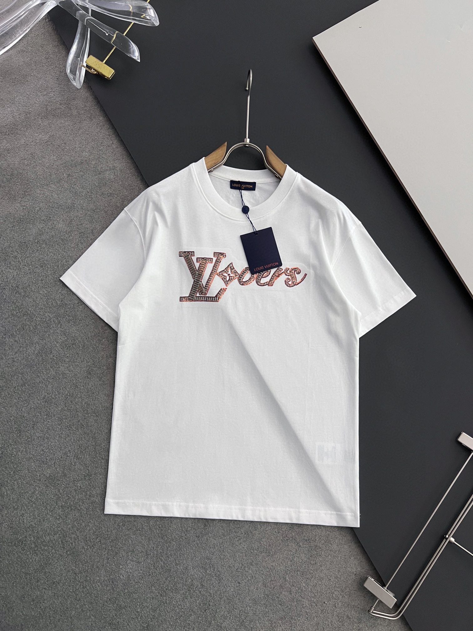 頂級高仿路易威登LV印花純棉圓領短袖T恤 夏季新品