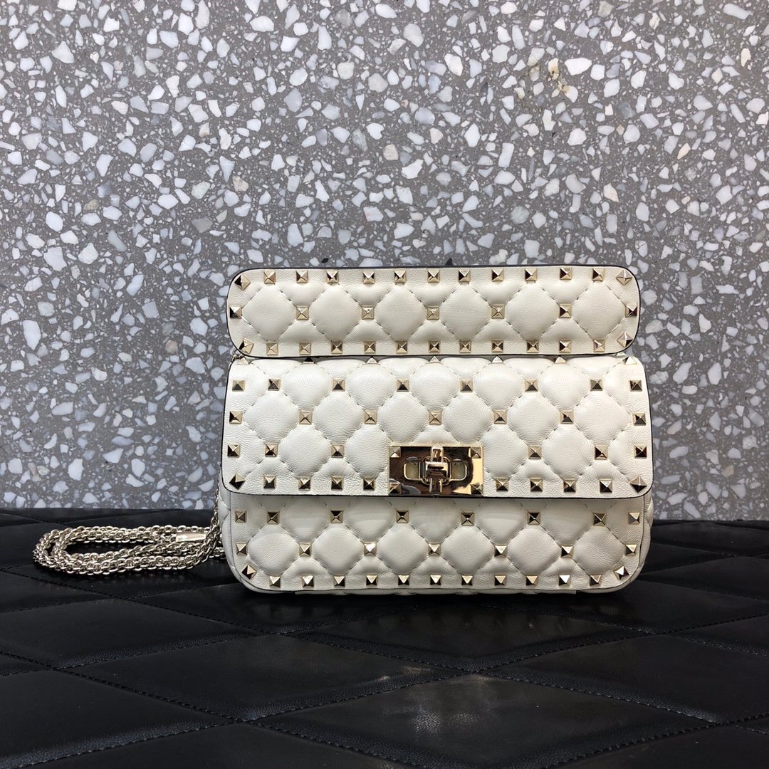 高仿VALENTINO華倫天奴包包 ROCKSTUD SPIKE小號軟牛革手袋 白色
