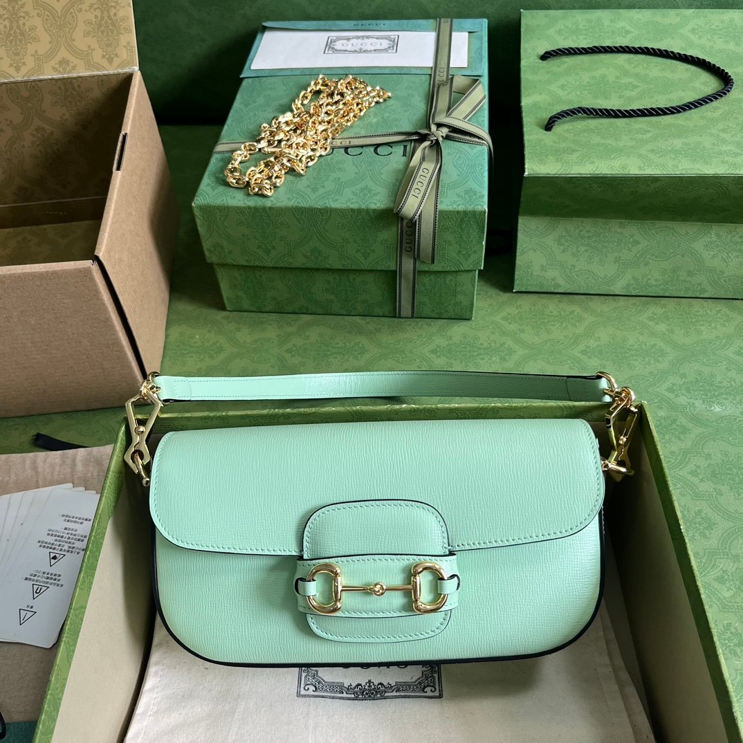 Gucci Horsebit 頂級高仿肩背包女款真皮包包草綠色