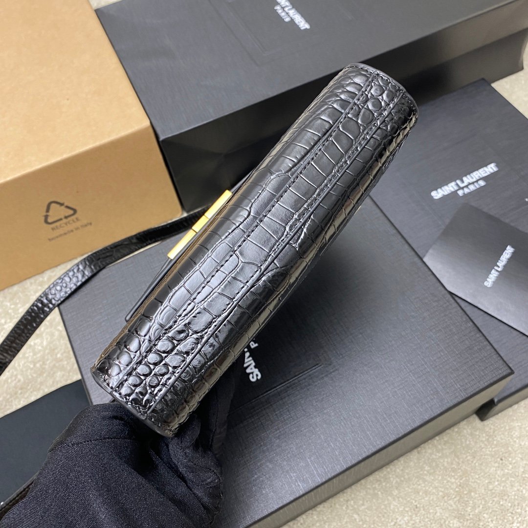 高仿YSL聖羅蘭包包 Manhattan BOX SAINT LAURENT mini 黑鱷/金