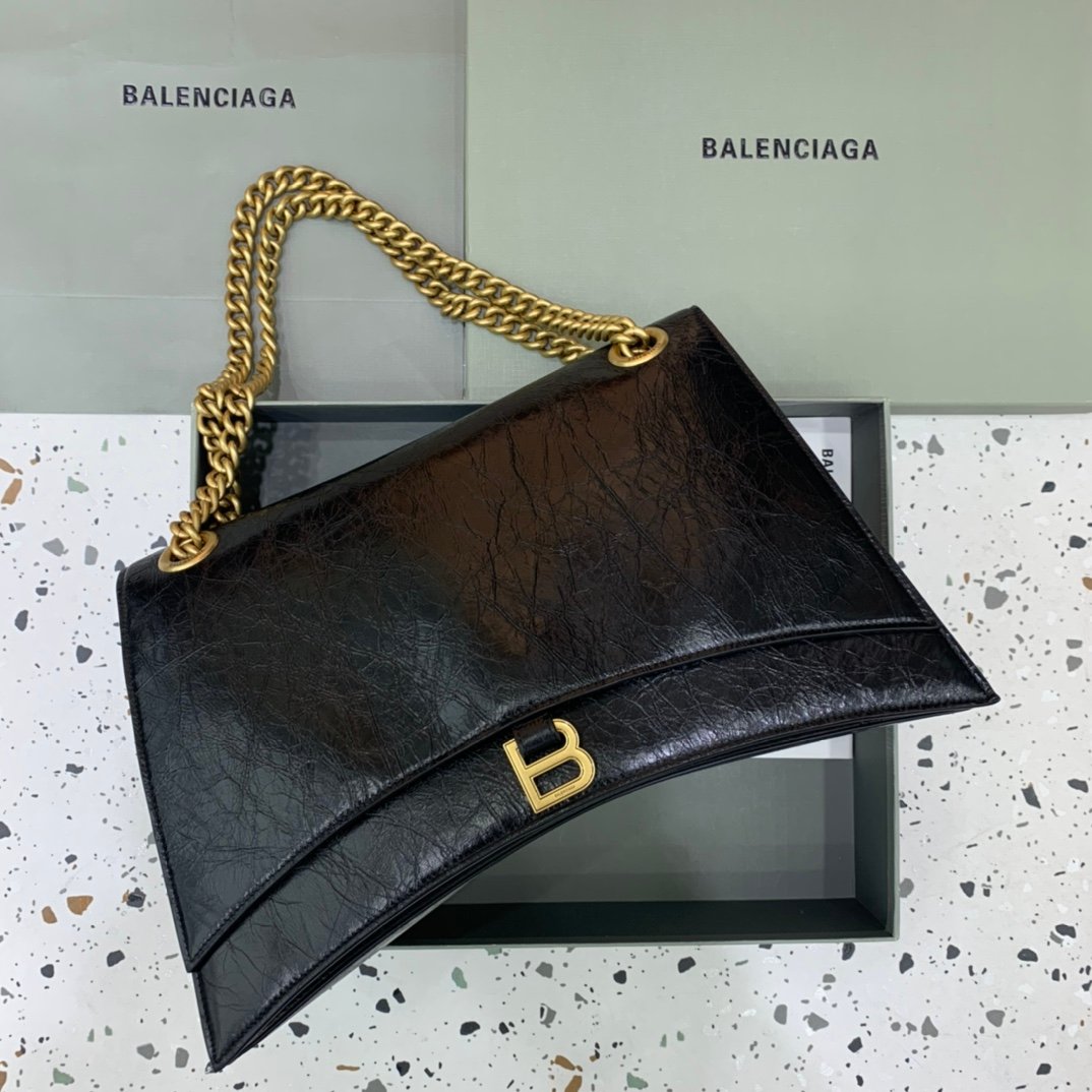 高仿奢侈品BALENCIAGA巴黎世家包包 crush最香沙漏鏈條包 大號爆裂黑色