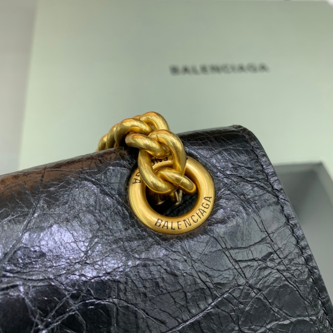 高仿奢侈品BALENCIAGA巴黎世家包包 crush最香沙漏鏈條包 中號爆裂黑色