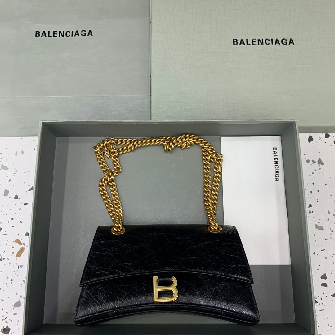 高仿奢侈品BALENCIAGA巴黎世家包包 crush最香沙漏鏈條包 小號爆裂黑色
