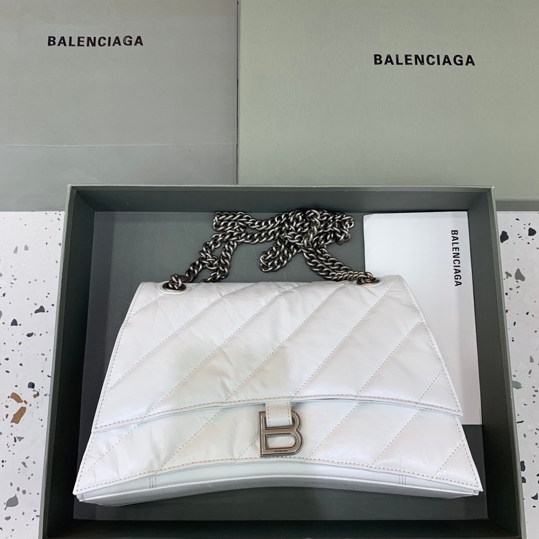 原單奢侈品BALENCIAGA巴黎世家包包 crush最香沙漏鏈條包 中号白色