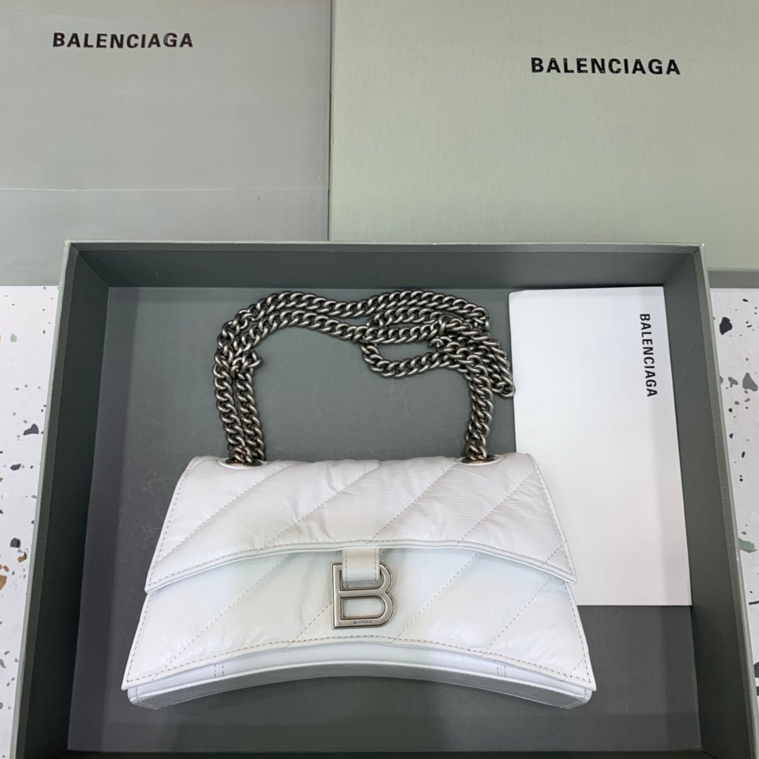 原單奢侈品BALENCIAGA巴黎世家包包 crush最香沙漏鏈條包 小號白色