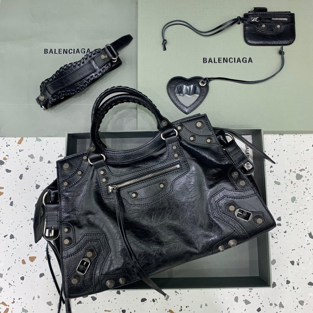 複刻高仿BALENCIAGA巴黎世家包包 Neo cagole機車包 黑色銀扣