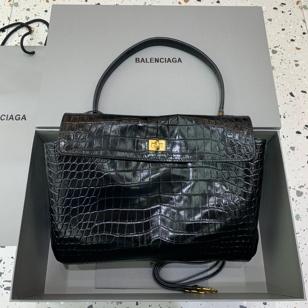 原單超A貨BALENCIAGA巴黎世家包包 𝐑𝐎𝐃𝐄𝐎 𝐁𝐀𝐆 中號鱷魚黑