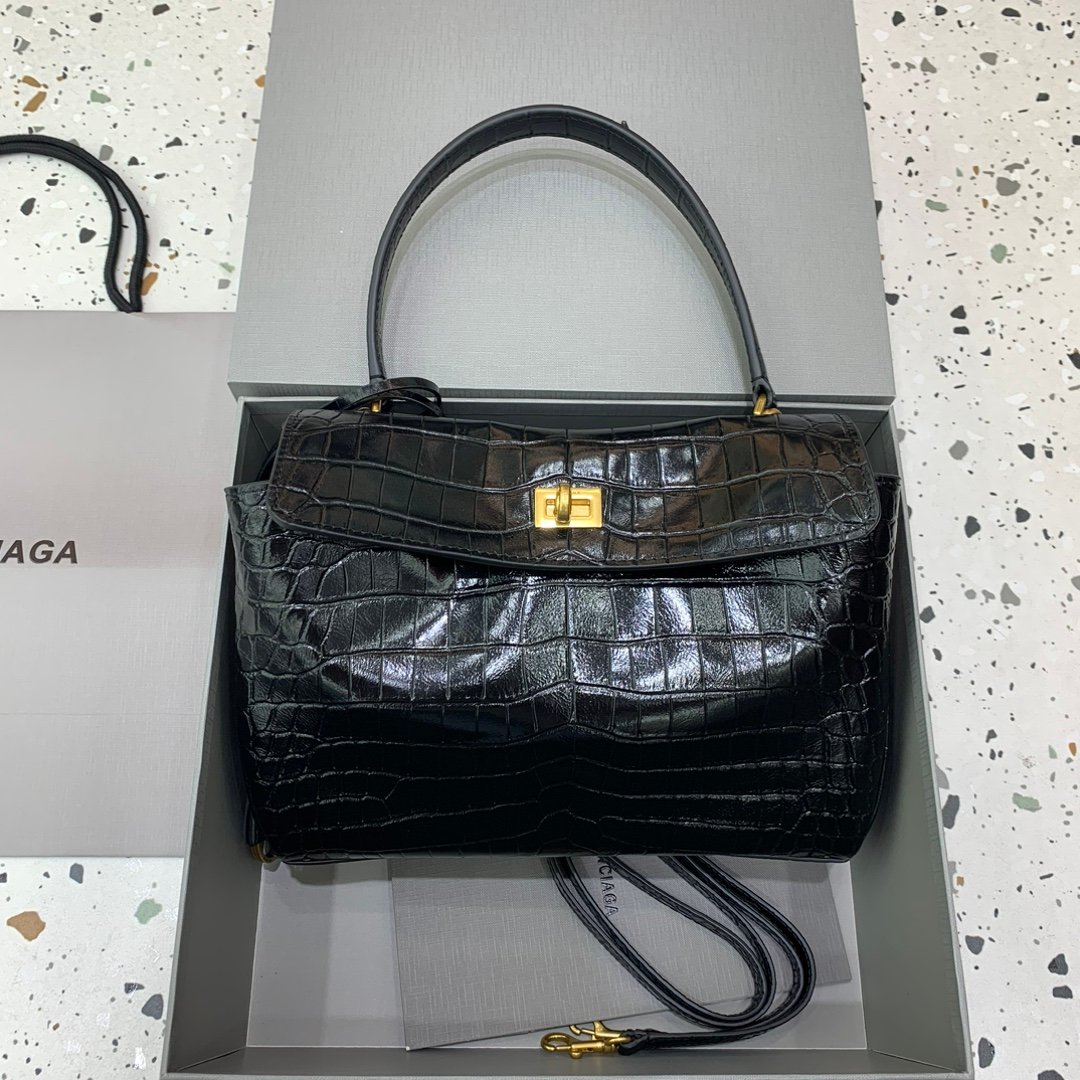 原單超A貨BALENCIAGA巴黎世家包包 𝐑𝐎𝐃𝐄𝐎 𝐁𝐀𝐆 小號鱷魚黑