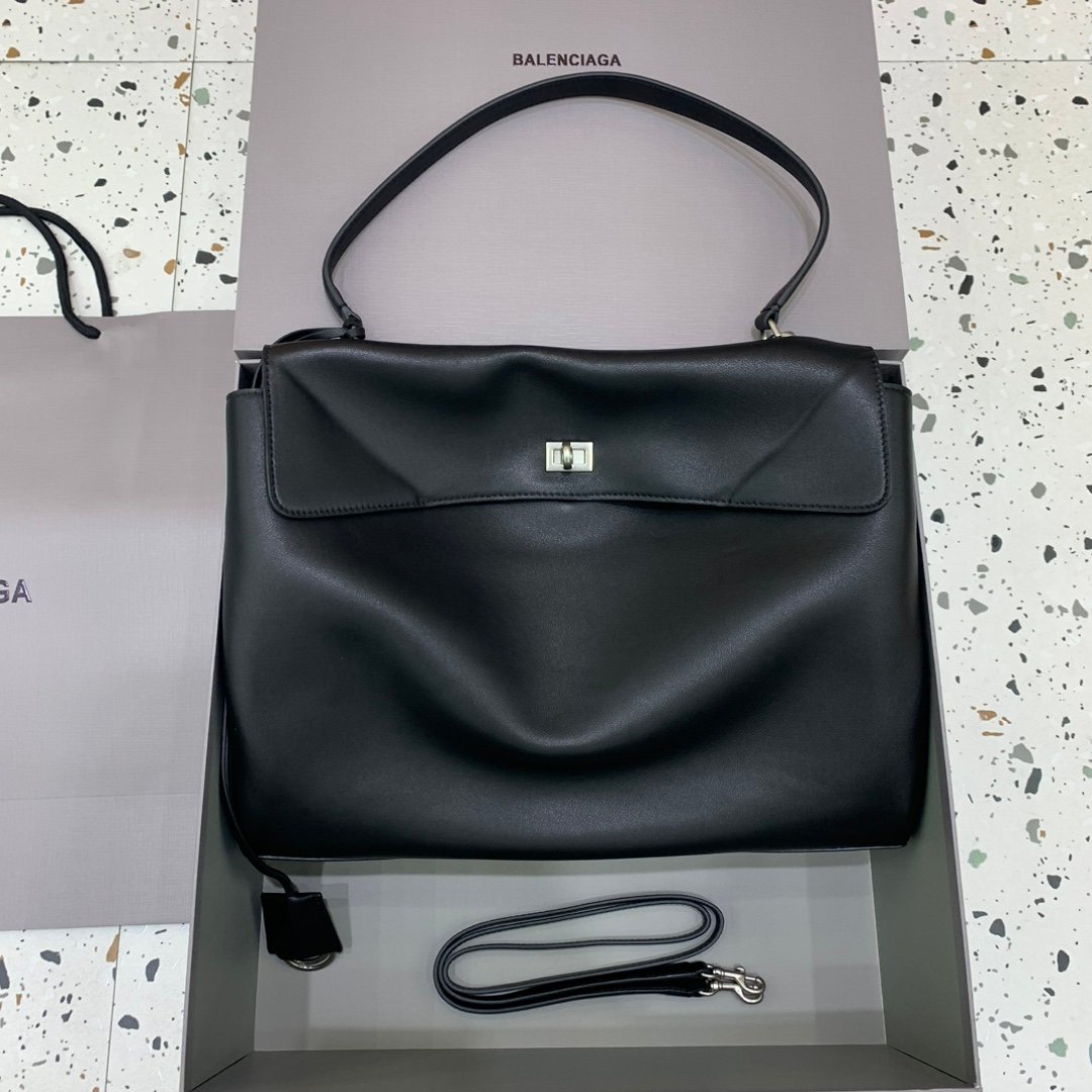 高仿超A貨BALENCIAGA巴黎世家包包 𝐑𝐎𝐃𝐄𝐎 𝐁𝐀𝐆 大號黑色銀扣