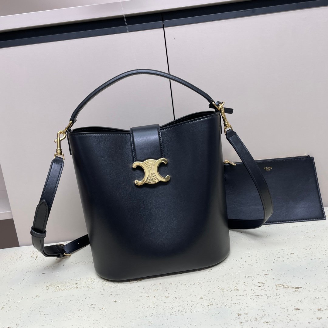 高仿名牌包Celine賽琳 LOUISE中號光滑牛皮革手袋 黑色