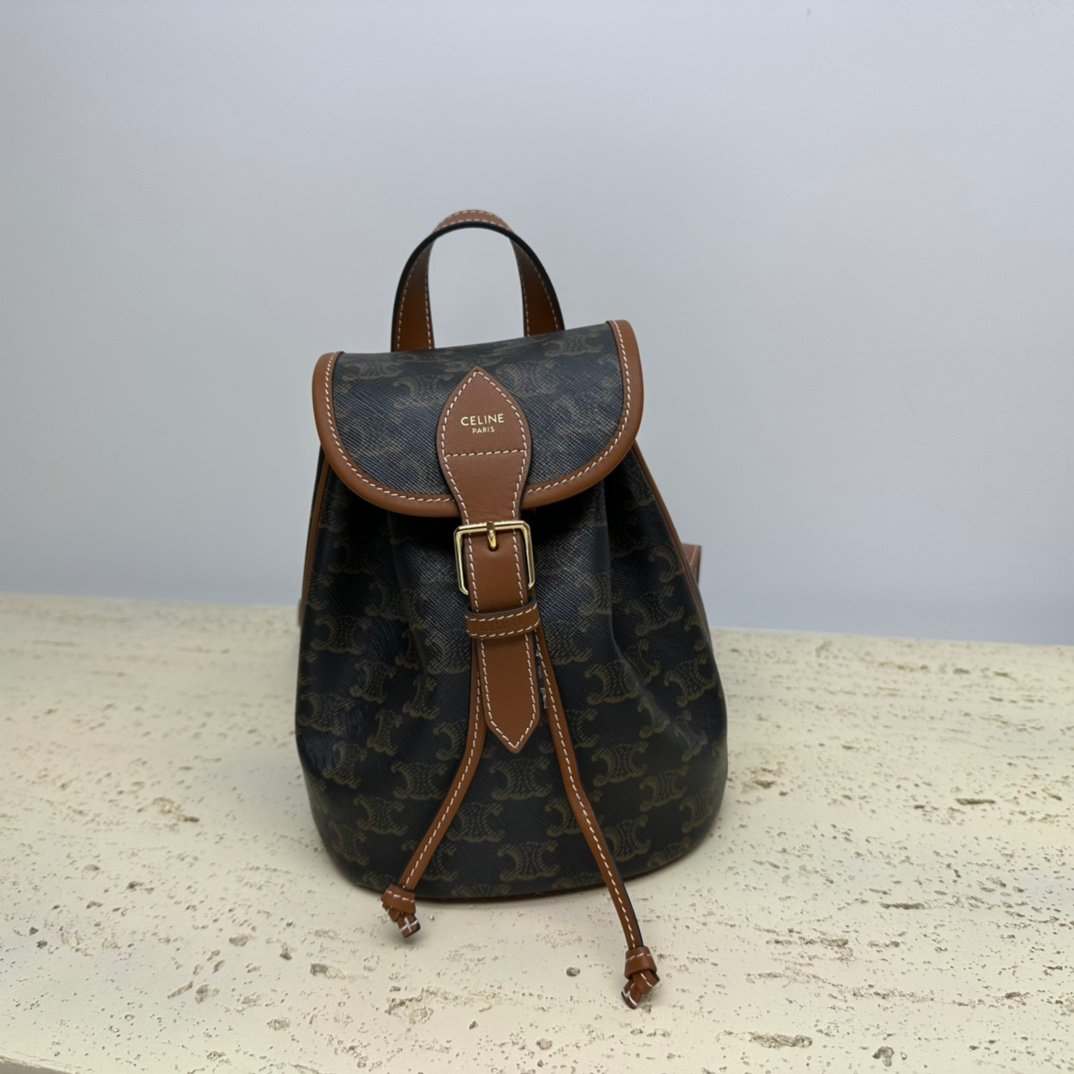 原單複刻Celine賽琳包 FOLCO TRIOMPHE CANVAS標誌印花和牛皮革迷你揹包