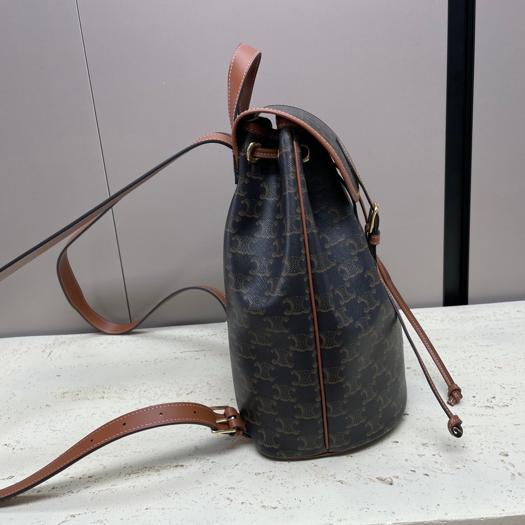 原單複刻Celine賽琳包 FOLCO TRIOMPHE CANVAS標誌印花和牛皮革揹包