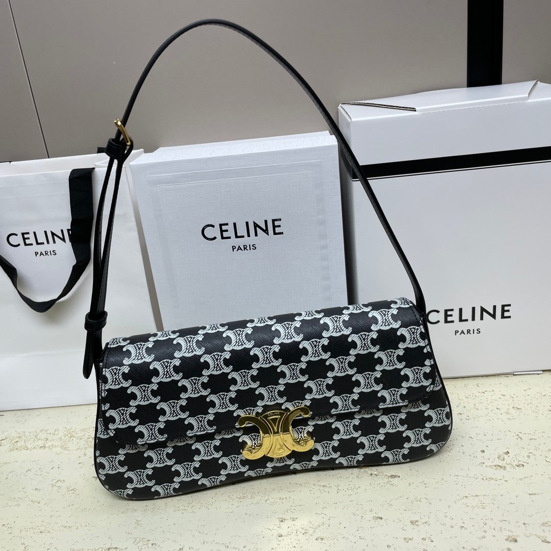 1比1複刻名牌包Celine賽琳包包 2024 NEW1 LOLA法棍手袋 標誌印花黑