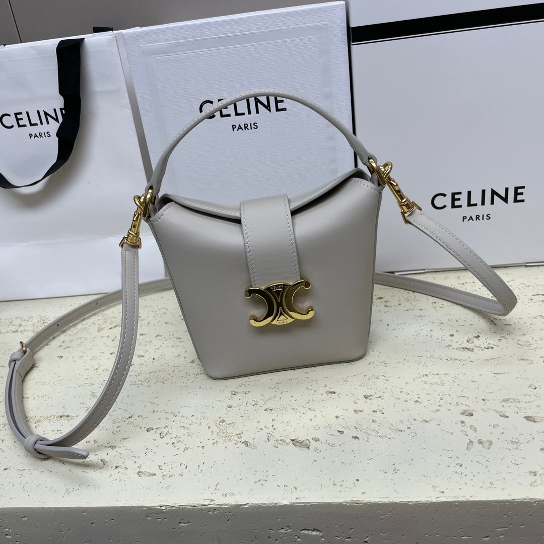 原單Celine賽琳包包 TRIOMPHE 迷你牛皮水桶包 薯條包 灰色