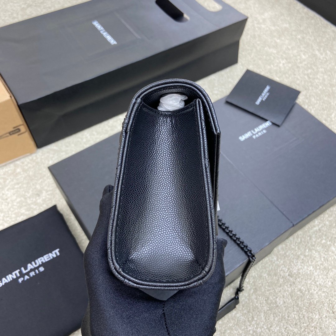 高仿YSL聖羅蘭包包 Envelope粒面絎縫皮革小型信封袋 黑色球紋/槍扣