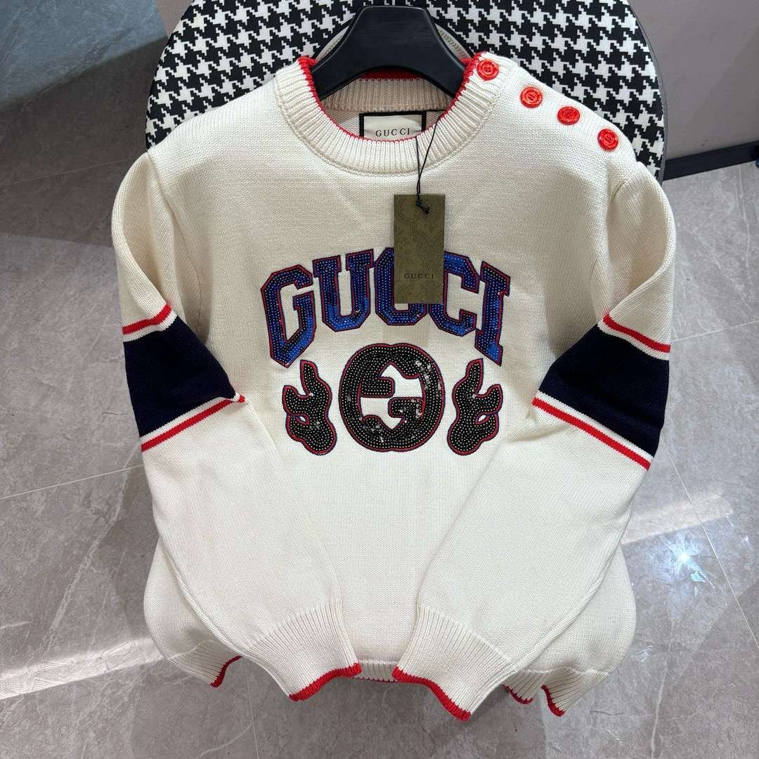 Gucci古馳頂級A貨經典一體提花工藝羊毛混紡長袖毛衣