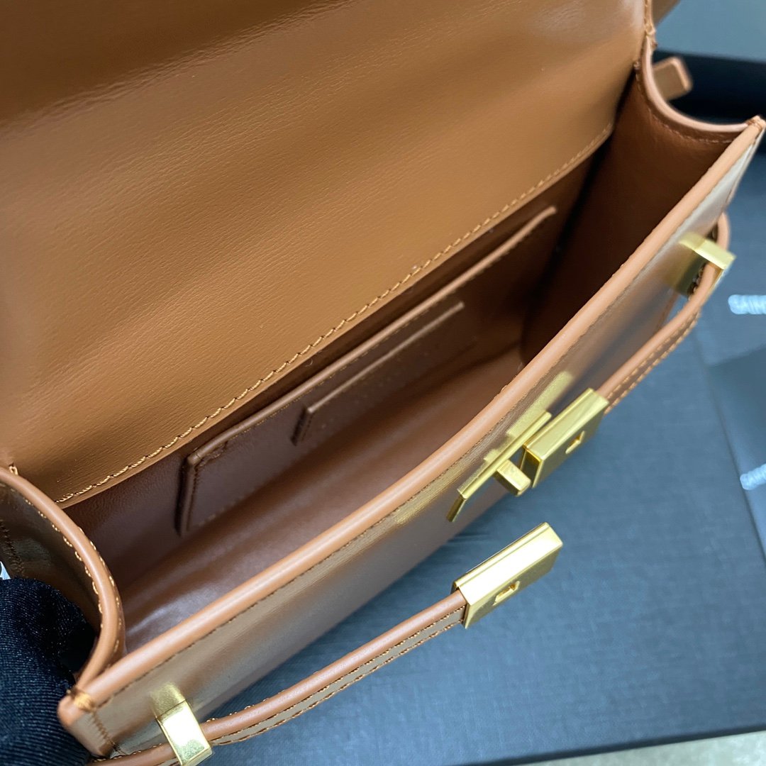 高仿YSL聖羅蘭包包 Manhattan BOX SAINT LAURENT mini 棕色金扣