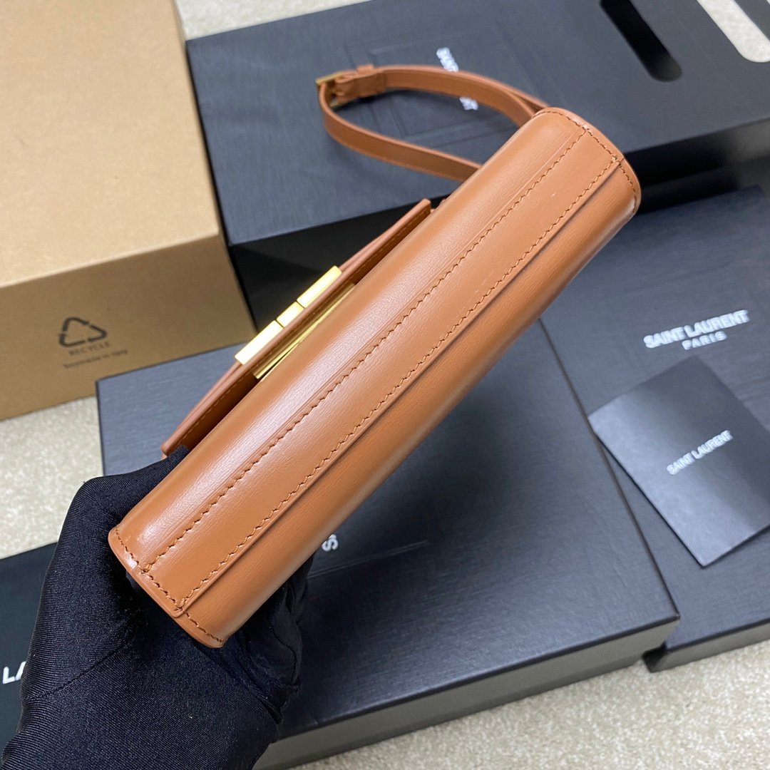 高仿YSL聖羅蘭包包 Manhattan BOX SAINT LAURENT mini 棕色金扣