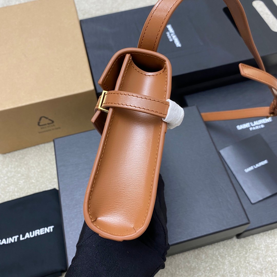 高仿YSL聖羅蘭包包 Manhattan BOX SAINT LAURENT mini 棕色金扣