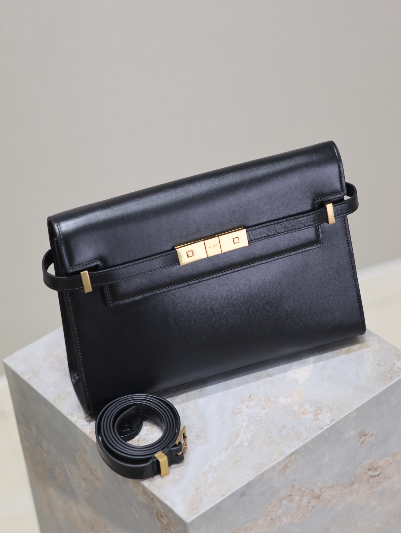 1比1複刻YSL聖羅蘭包包 Manhattan BOX SAINT LAURENT中型 黑色金扣