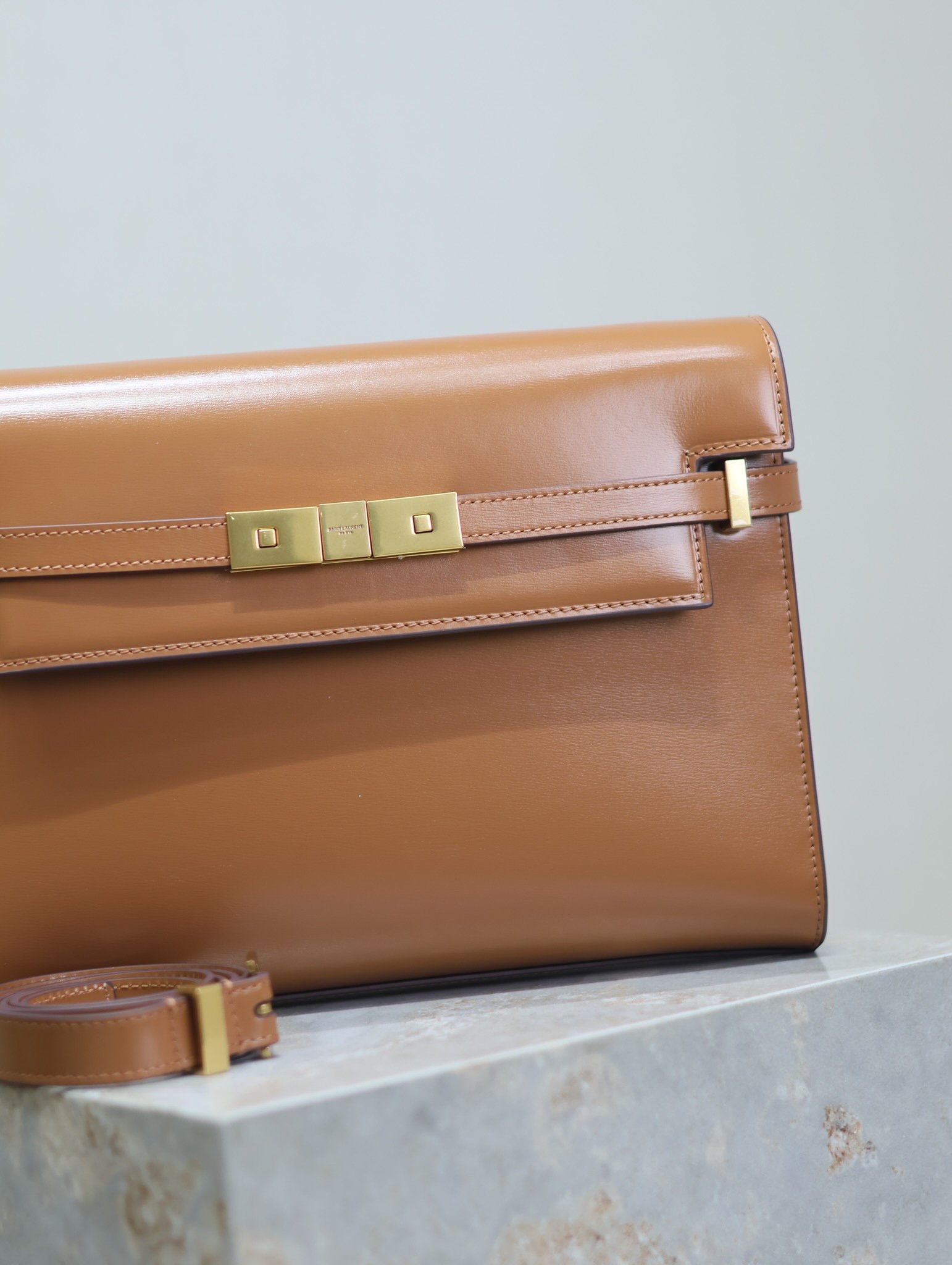 1比1複刻YSL聖羅蘭包包 Manhattan BOX SAINT LAURENT中型 棕色金扣