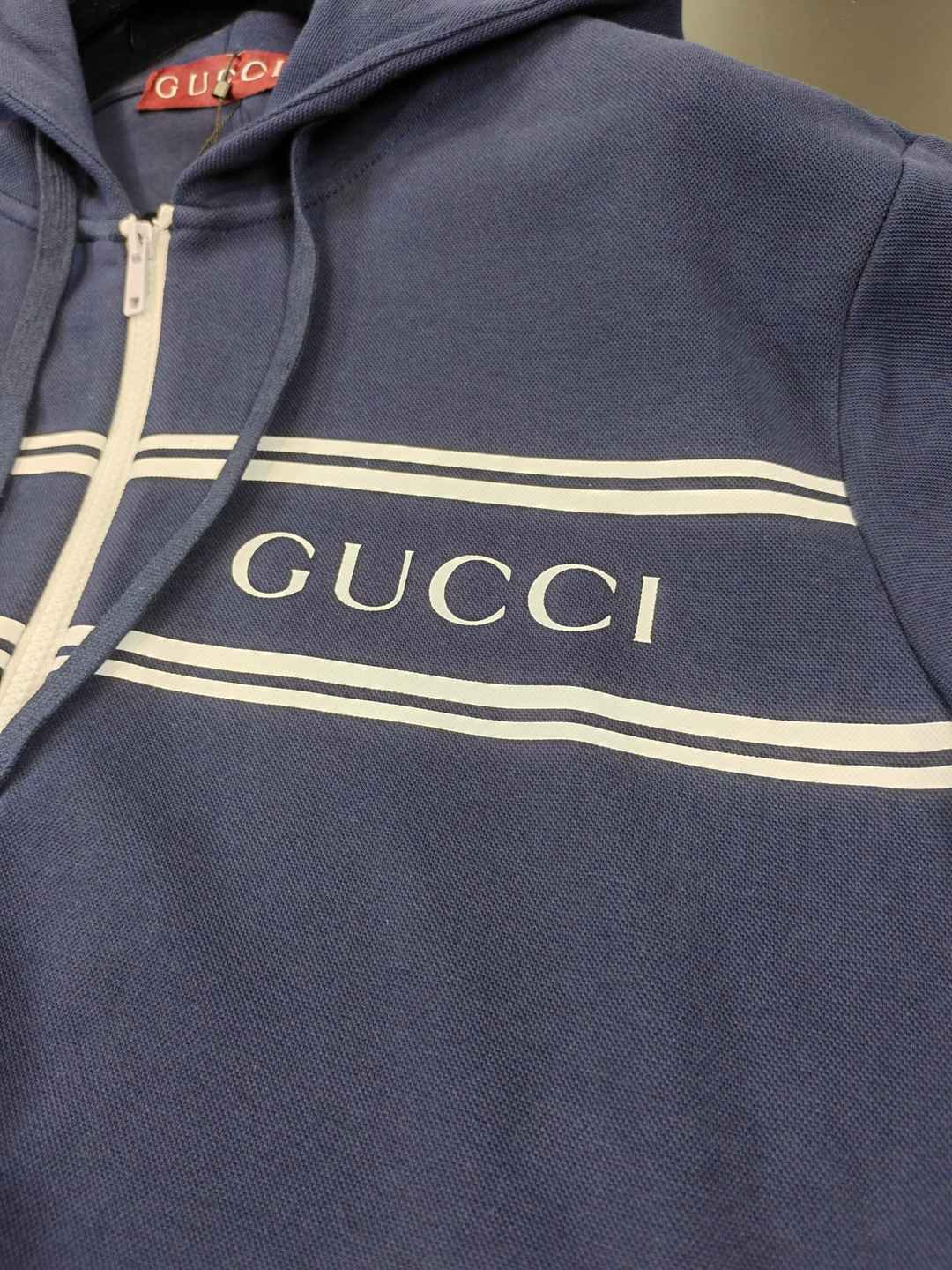Gucci頂級復刻奢侈品意大利男裝一比一連帽休閒衛衣藍色 套裝