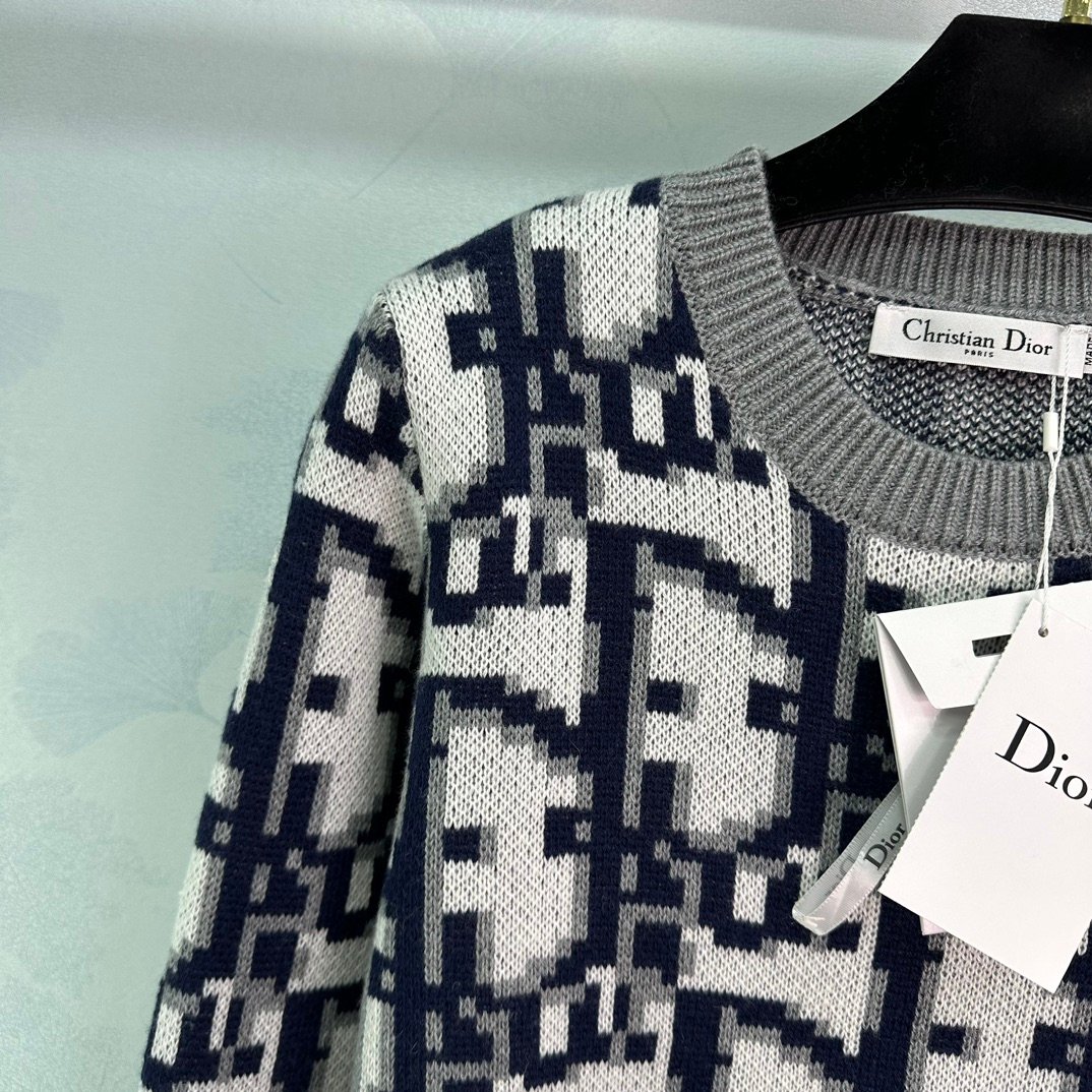 DIOR奢侈品撞色logo字母針織女裝高仿圓領毛衣