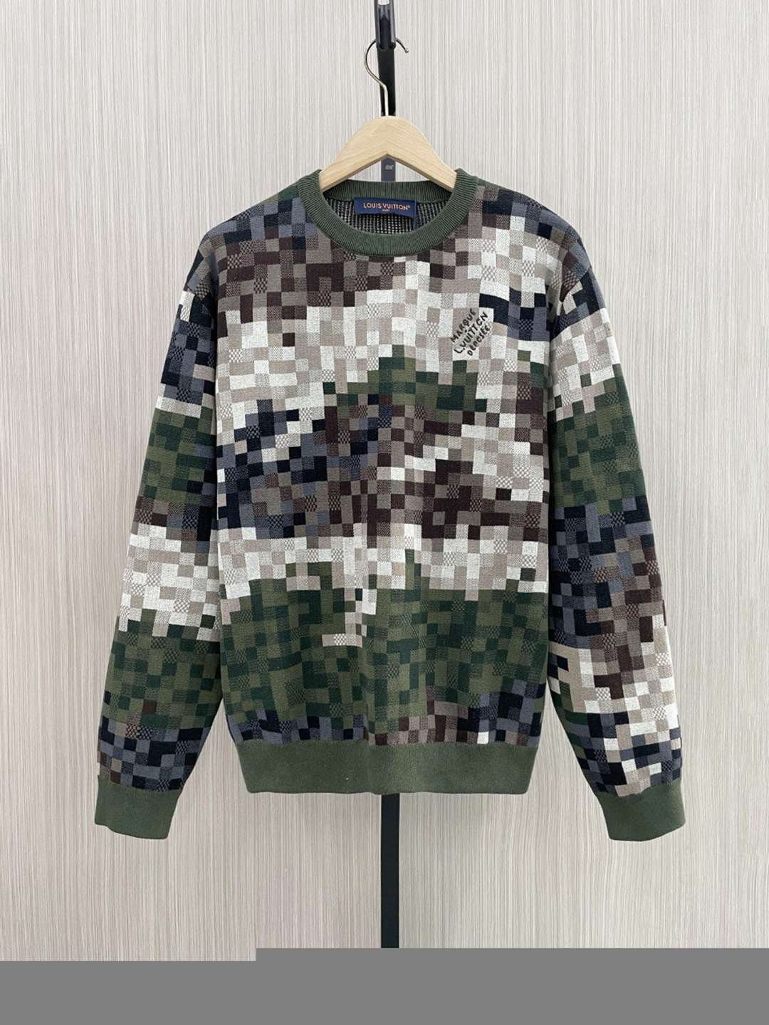 頂級奢侈品粗花呢套頭迷彩路易威登LV時尚印花衛衣運動衫