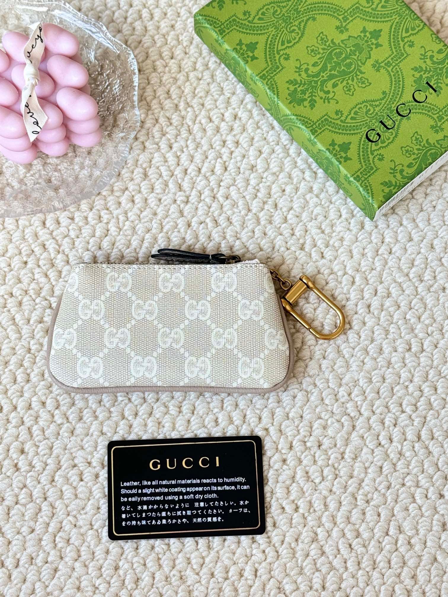 高仿錢包GUCCI古驰新款零錢包杏色671722