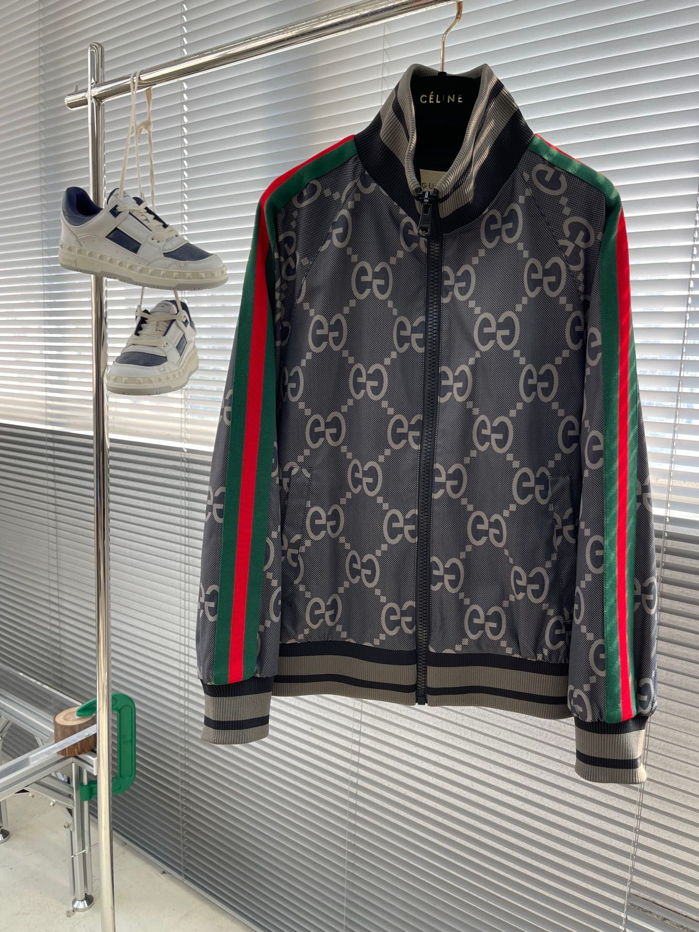 Gucci古驰原單新品灰藍色轻薄立领夹克男女同款