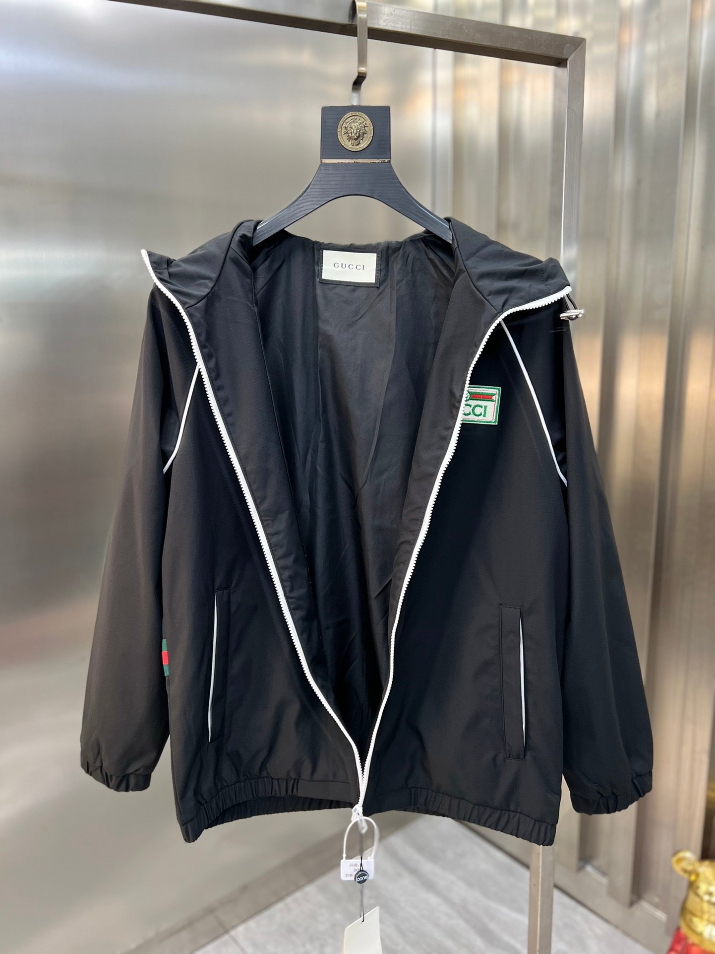Gucci古驰頂級復刻秋冬新款黑色風衣連帽外套