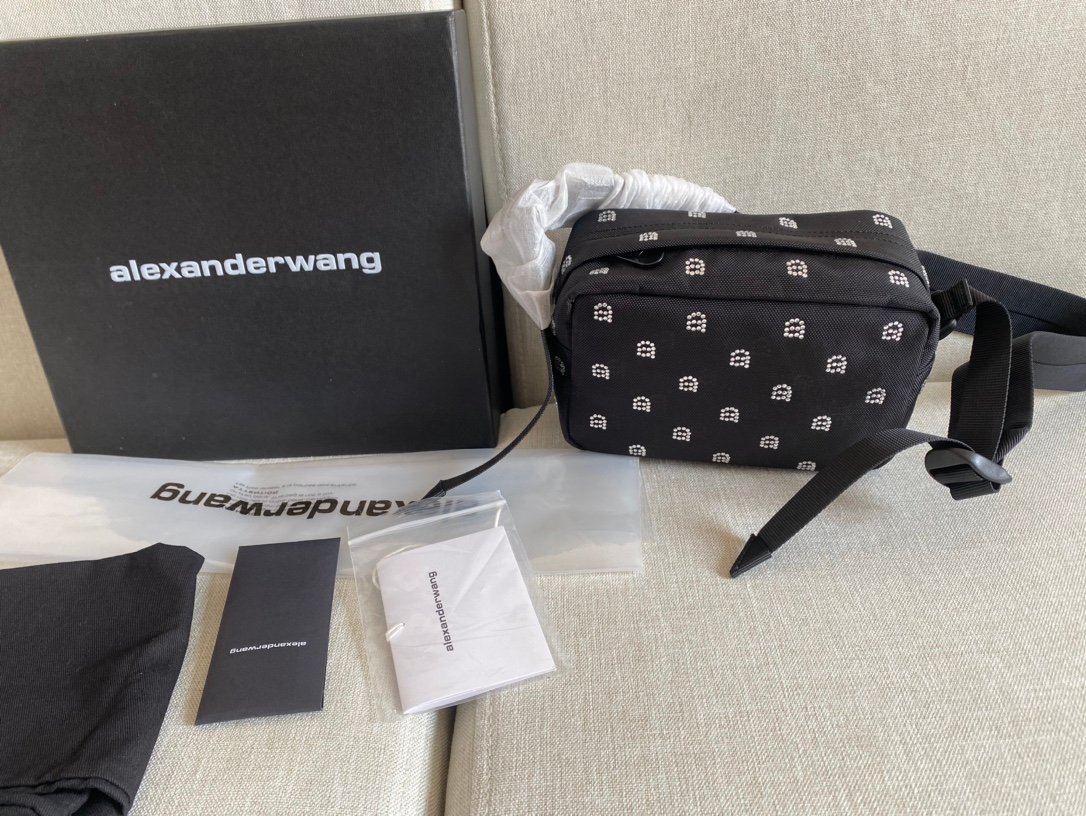 頂級亞歷山大·王Alexander Wang新款時尚燙鑽尼龍迷你相機包小腰包斜挎包