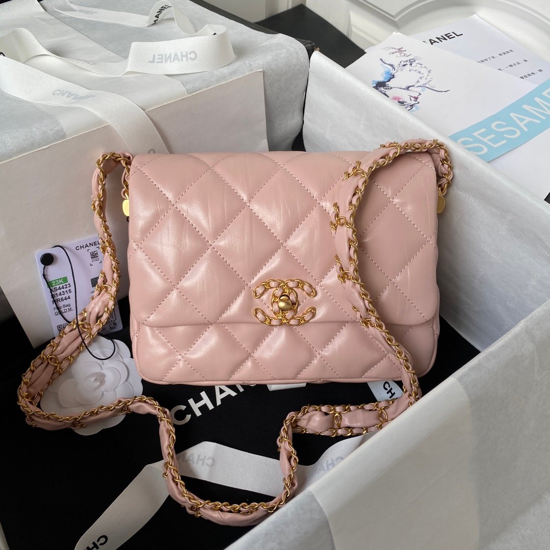 高仿精品Chanel香奈兒粉色牛皮寬肩帶單肩包AS4423