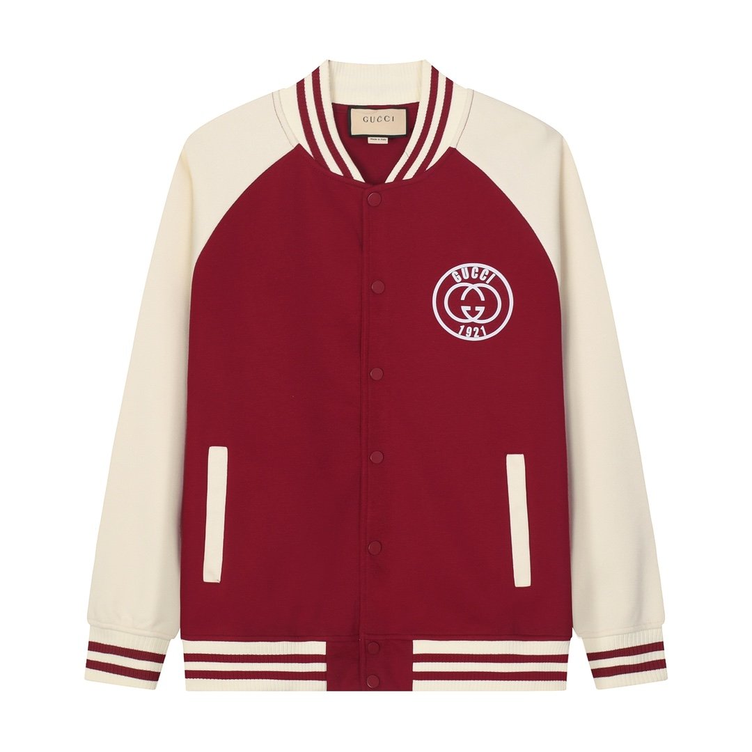 Gucci古驰頂級復刻2024秋冬季新款紅色拼接棒球服