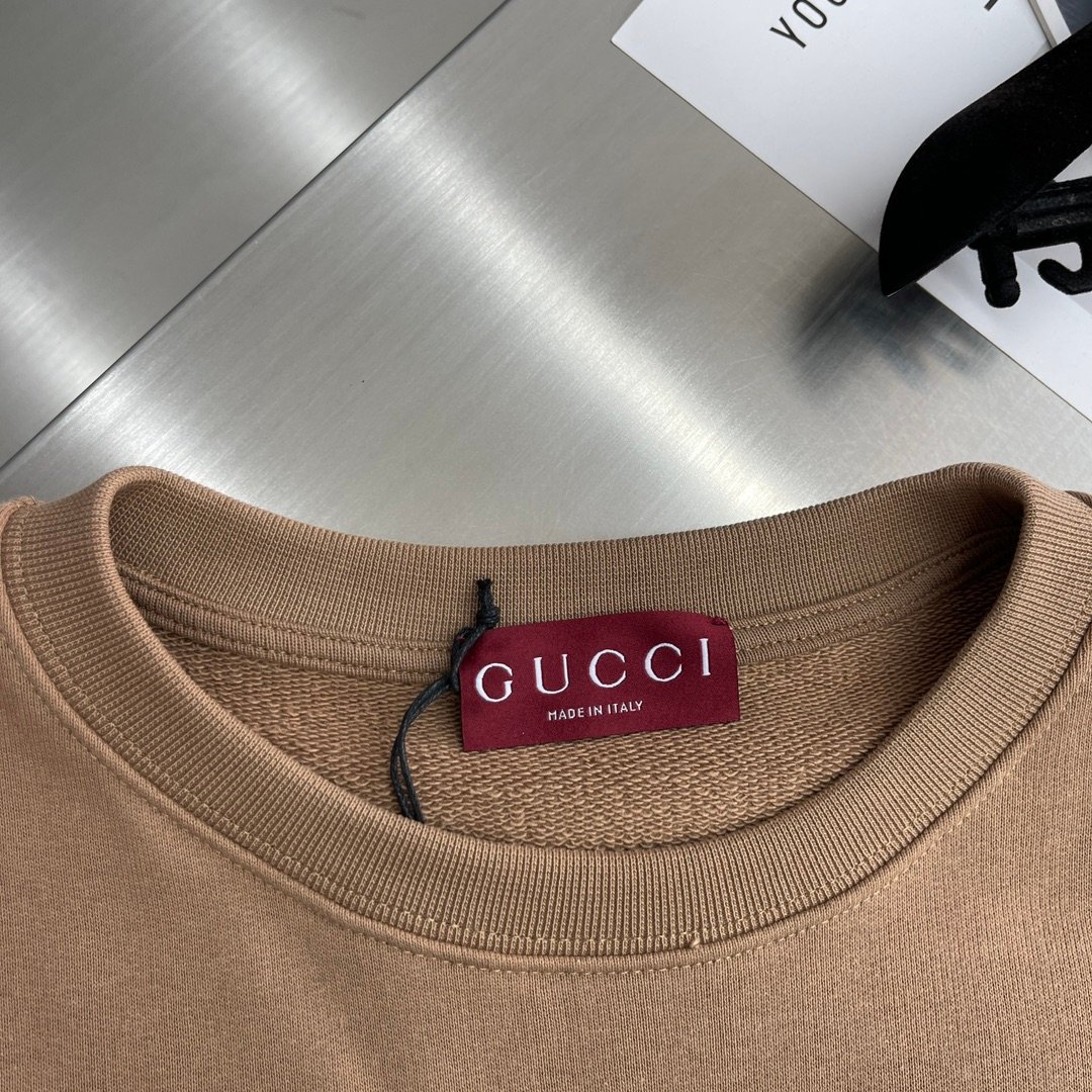 Gucci古驰頂級秋冬24SS新款卡其色雙G長袖衛衣